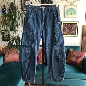 DENIM FORUM size 29 Aritizia Blue The 90's Millie Hi-Rise Cargo Jeans Y2K Skater